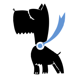 Dog Silhouette With Blue Ribbon