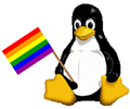 Tux Flying Rainbow Flag