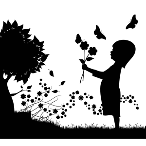 Girl With Flowers Floral Scene Silhouette