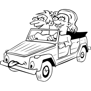 Girl and Boy Driving Car Cartoon