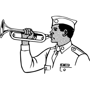 Young man playing on a bugle