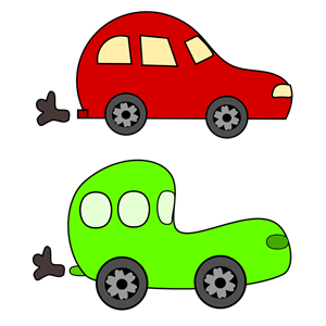 Cartoon Green & Red Cars