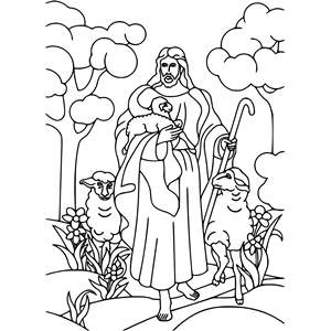 Jesus Christ The Shepherd Line Art