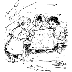 children reading newspaper