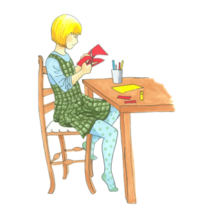 Blonde Girl Doing Crafts At A Table