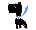 Dog Silhouette With Blue Ribbon