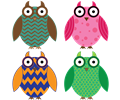 Four Colorful Owls