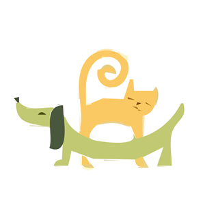 Yellow Cat and Green Dachshund