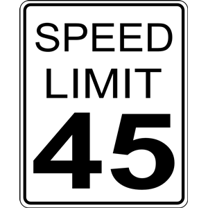 CA speed limit 45 roadsign