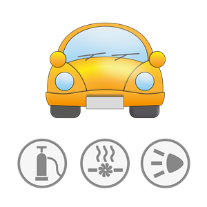 Yellow car with symbolic signs for safety