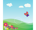 Cartoon Hillside with Butterfly and Flowers