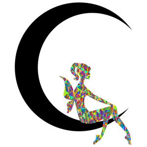 Polychromatic Low Poly Fairy Relaxing On The Crescent Moon