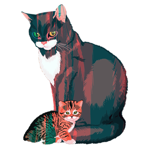 Kitten And Mother Illustration