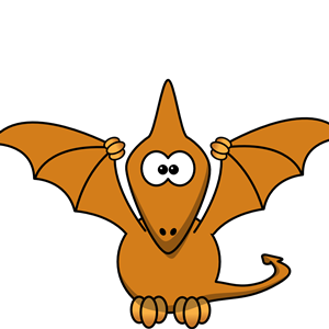 Cartoon pterodactyl with upraised wings