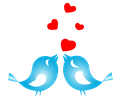 Colored Love Birds With Hearts