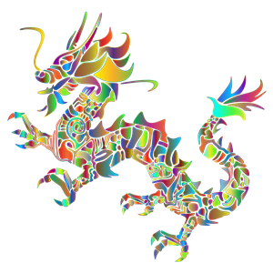 Polyprismatic Tribal Asian Dragon Silhouette No Background