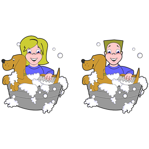 Girl And Boy Washing Dogs