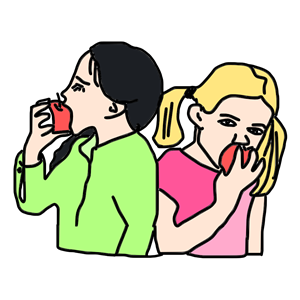 Girls are eating apples