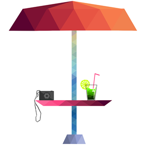 Lowpoly Beach umbrella, Camera and drink