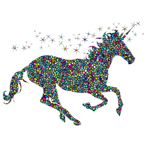 Polyprismatic Tiled Magical Unicorn Silhouette With Background
