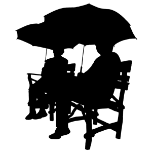 Sitting Under Umbrellas Silhouette