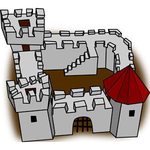 Ugly non-perspective cartoony fort fortress, stronghold or castle