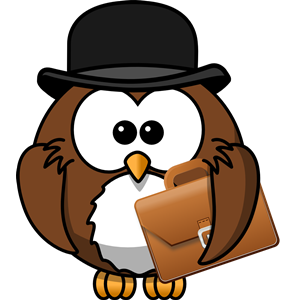 Owl with hat and briefcase