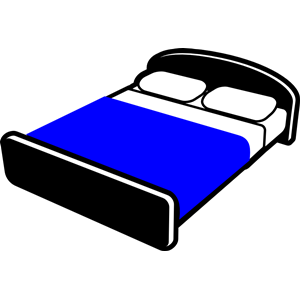 Bed with blue blanket