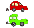 Cartoon Green & Red Cars