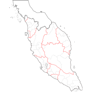 Blank map of Peninsular Malaysia (fixed and updated, with southern Thailand)